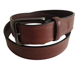 Roundtree & Yorke Chestnut Brown Leather Belt Mens 36 Gunmetal Buckle